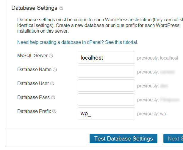 Database settings