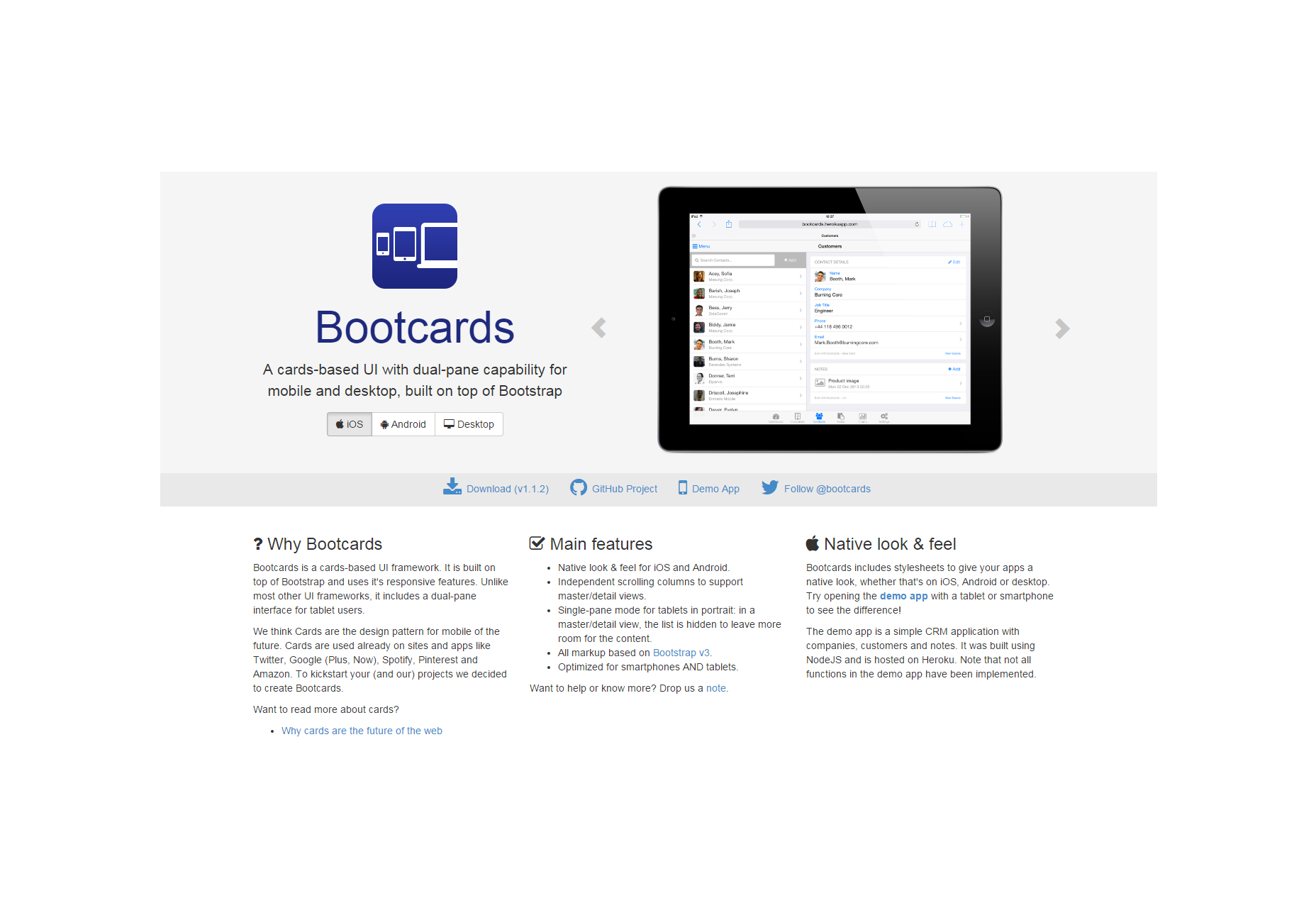 Bootcards: Bootstrap-Built Cards-based User Interface