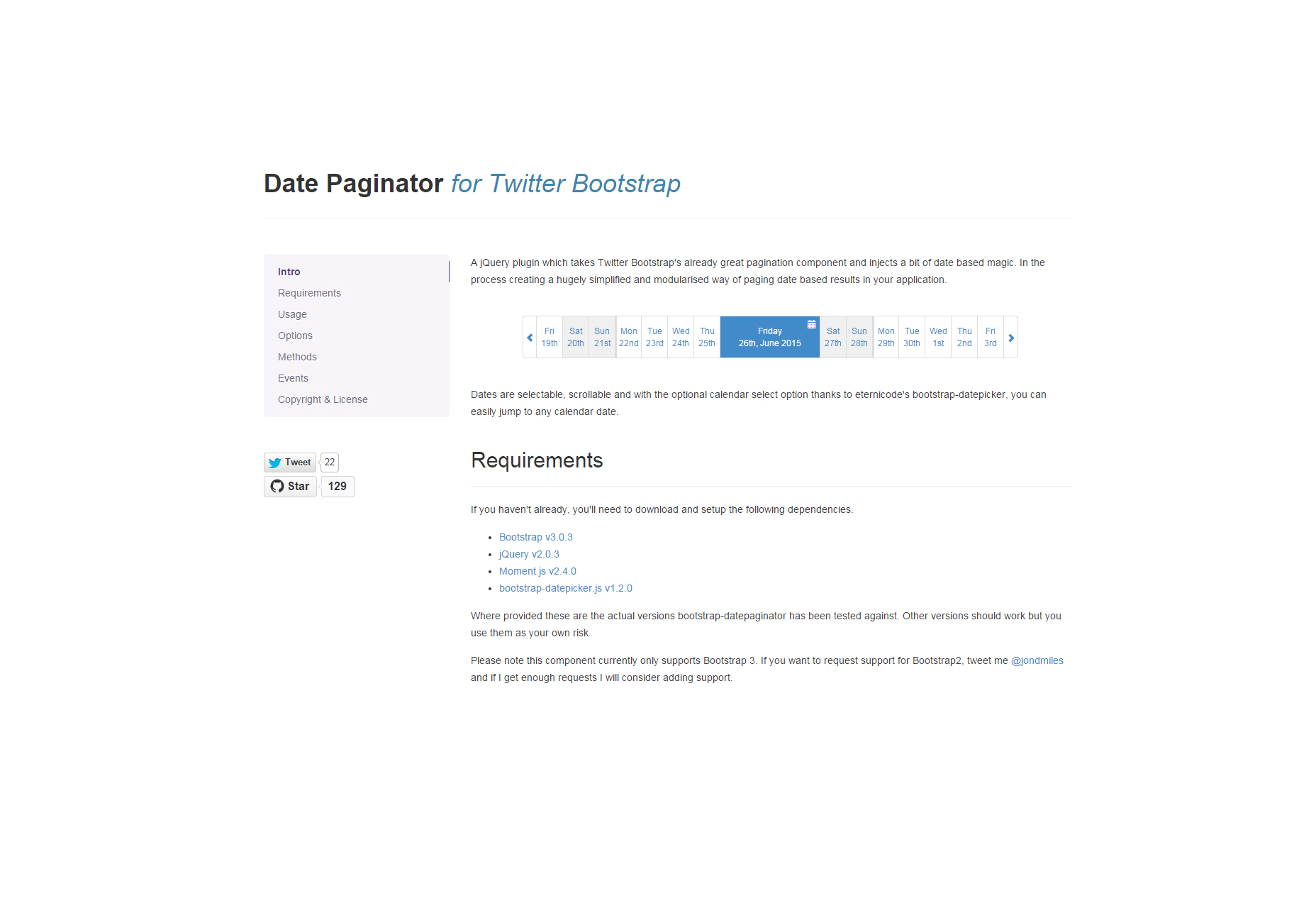 Twitter Bootstrap Date Paginator