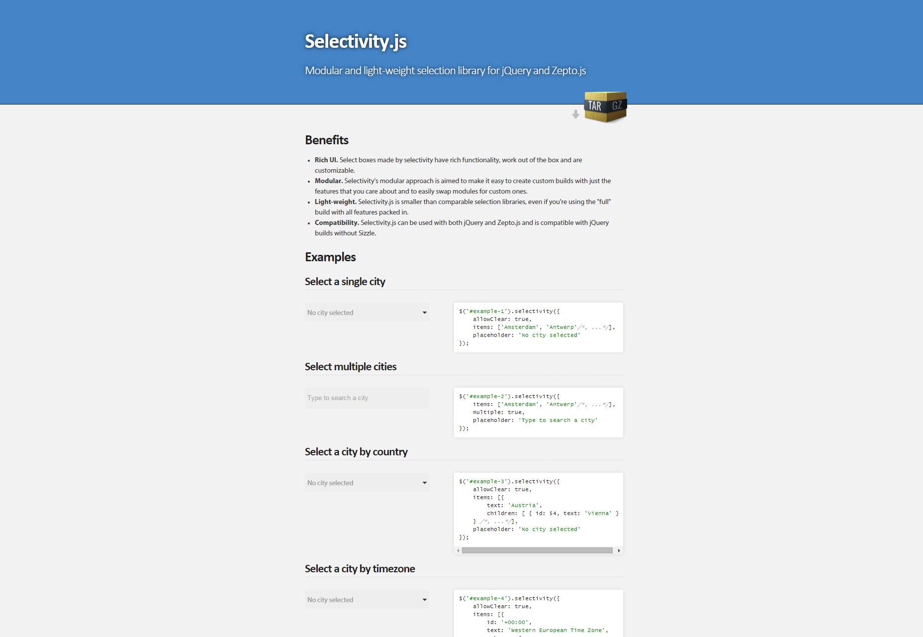 Selectivity: Modular and Light-weight JQuery Selection Library