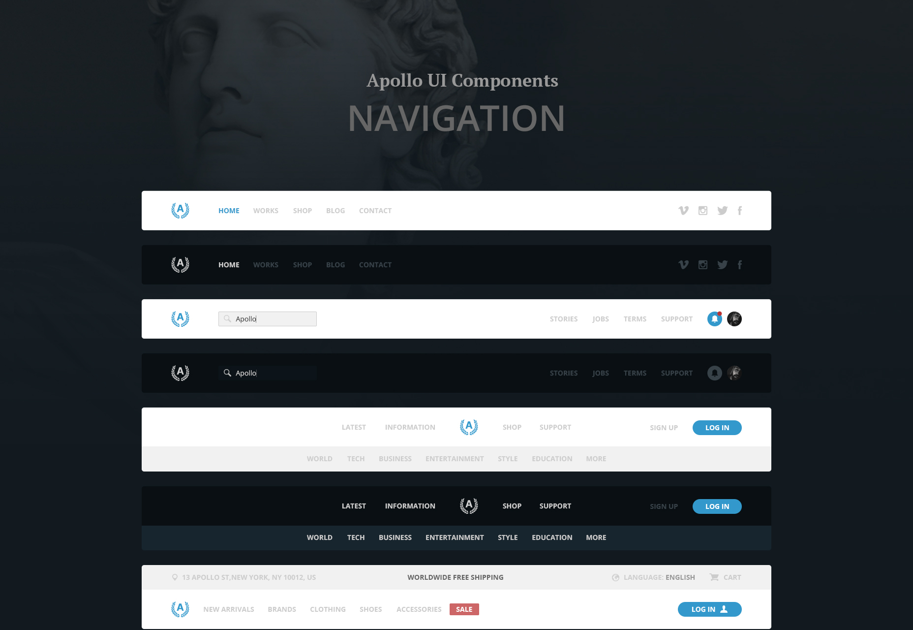 Apollo: PSD & Sketch UI Navigation Bar Kit