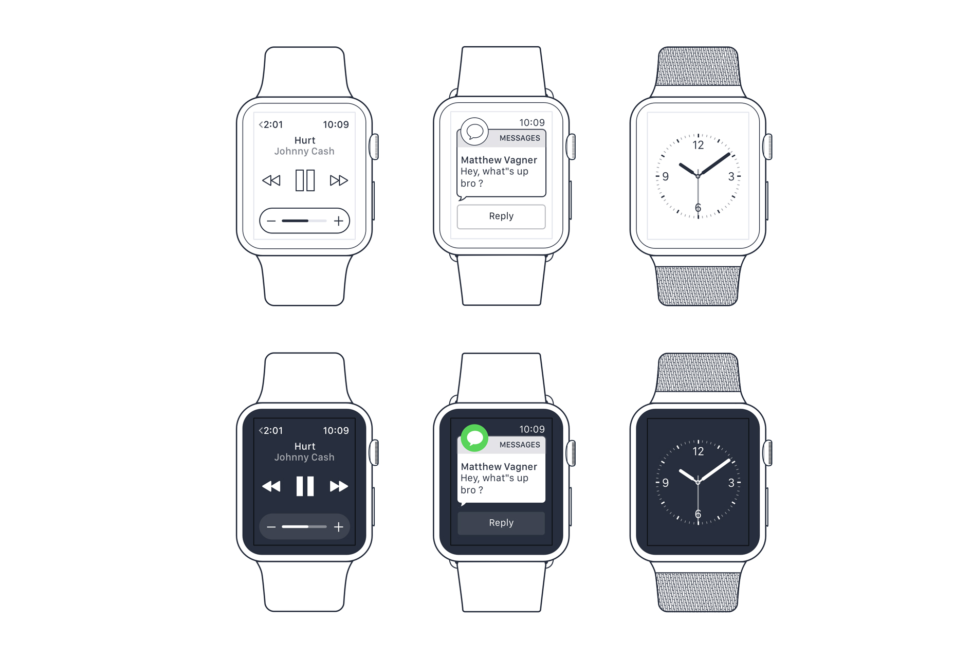 Apple Watch Sketch Wireframe Set