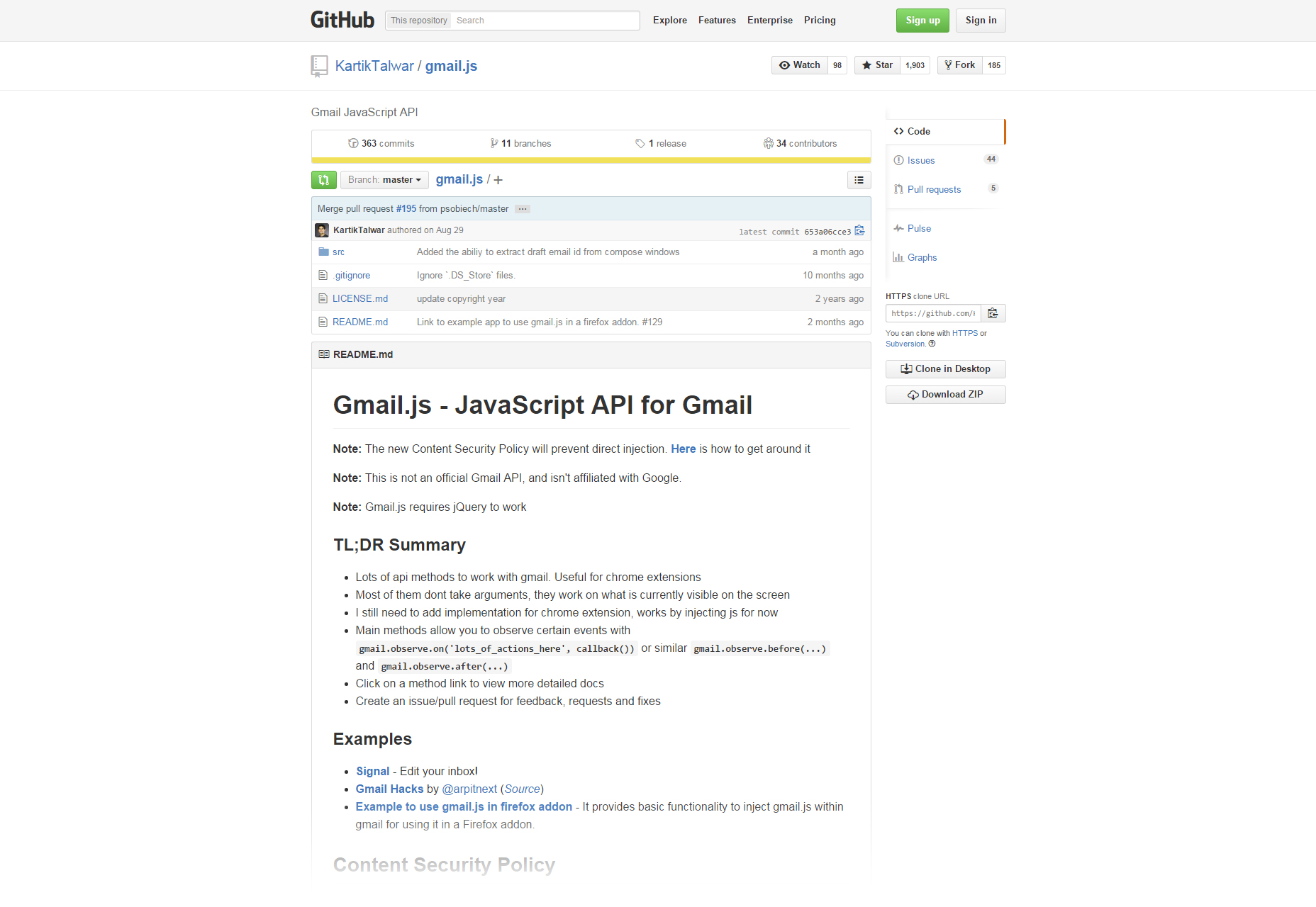 Gmail.js: JavaScript API for Gmail Management