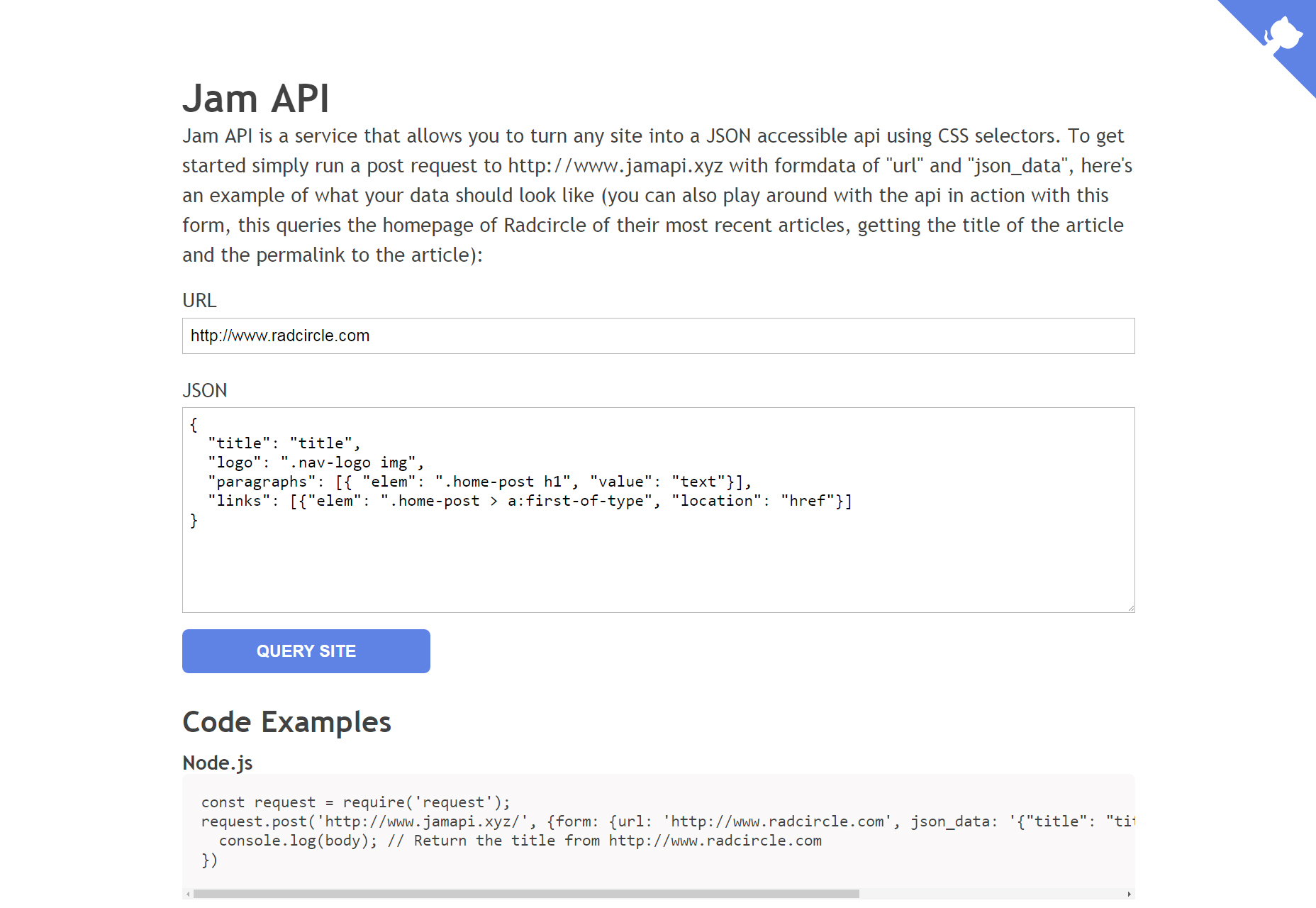 Jam API: JSON Accessible Websites Using CSS Selectors