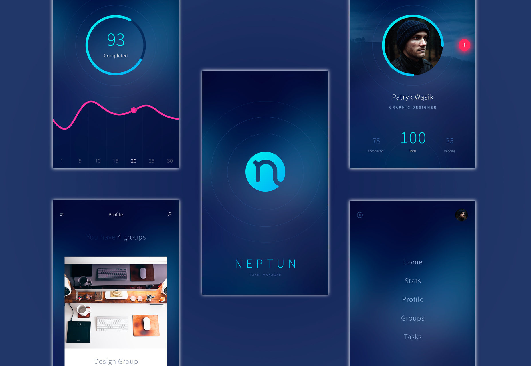 Neptun: Modern & Minimal Mobile Screens PSD Kit