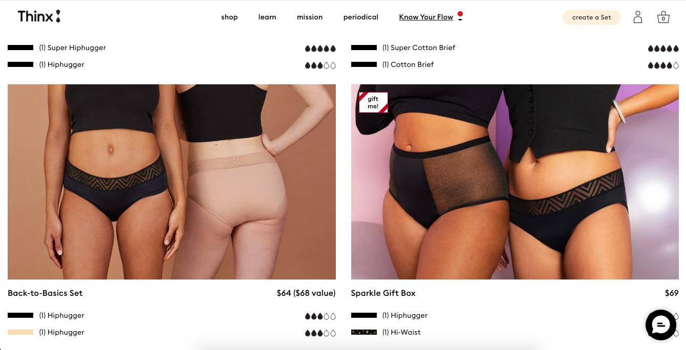 Realistic looking models on the Thinx ecommerce site