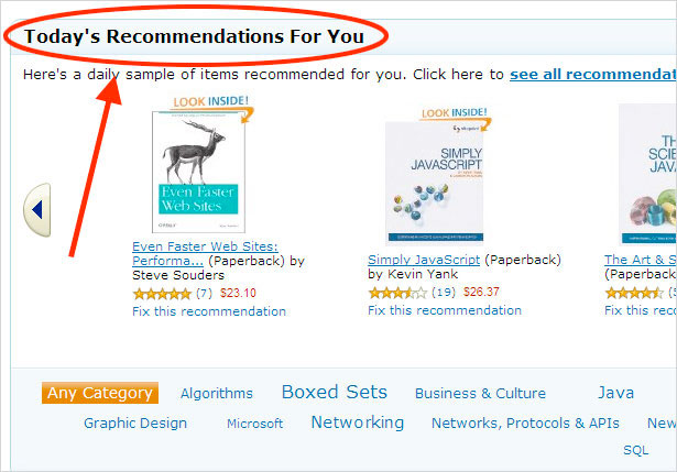 Amazon Recommended Content