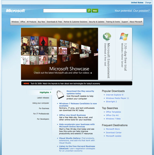 Microsoft homepage