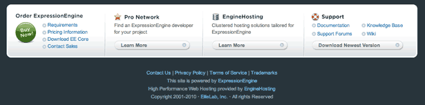 screenshot of expression engine's footer
