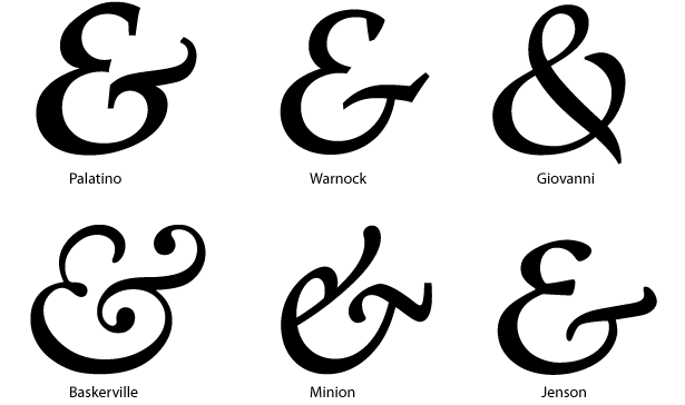 ampersands in various typefaces
