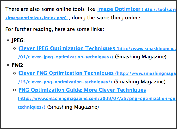 Example of a print style sheet showing URL destinations