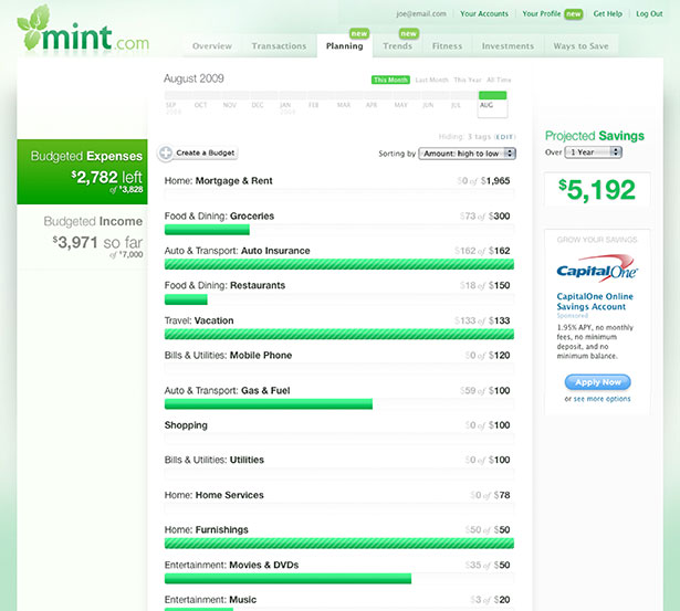 Mint App Interface