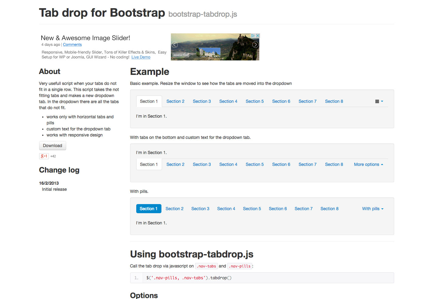 tab drop for bootstrap