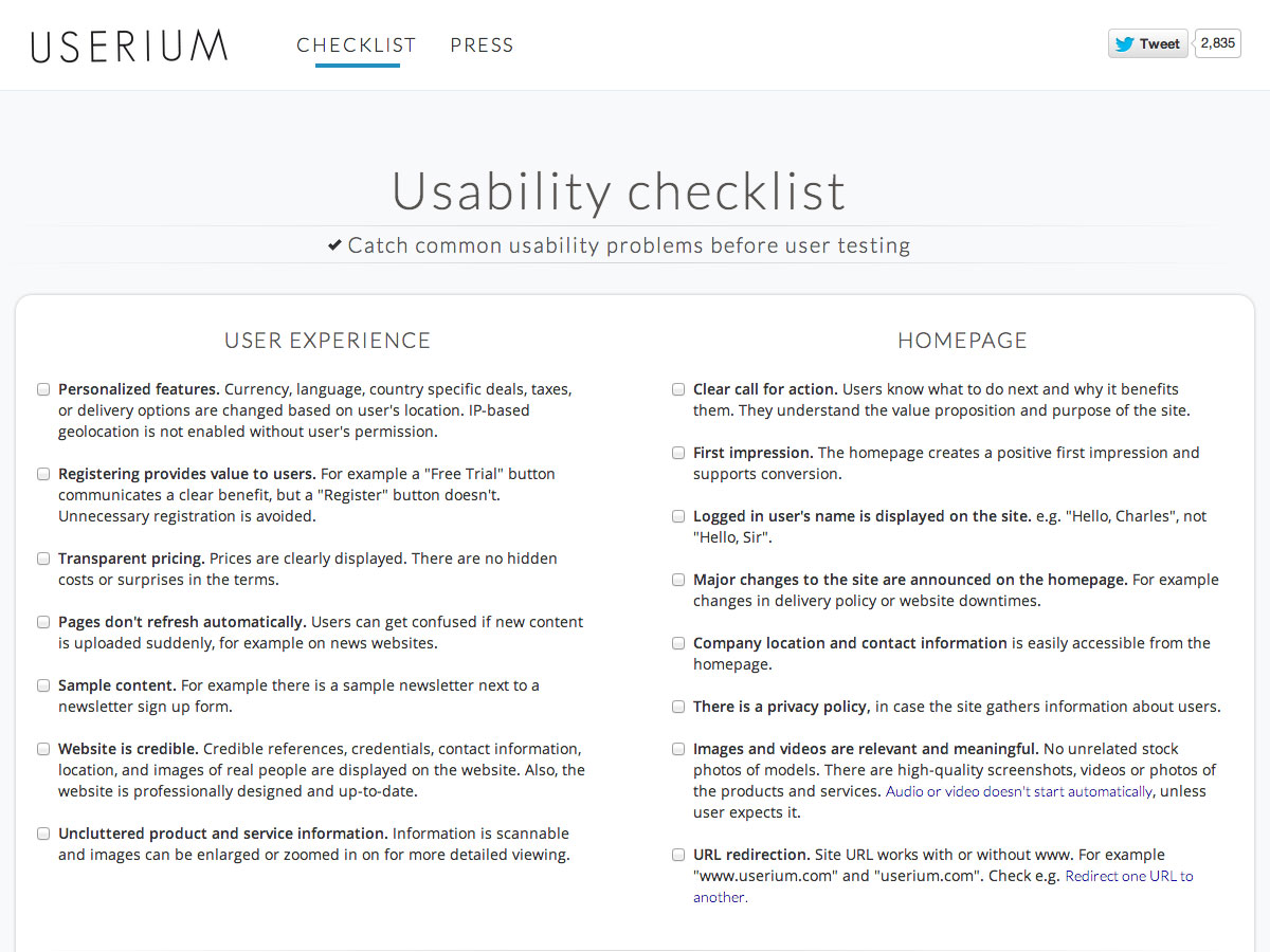 usability checklist